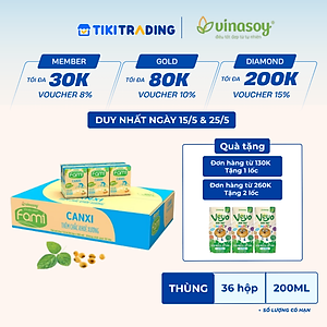 Thùng sữa đậu nành Vinasoy Fami Canxi Nguyên vị (200ml x 36 hộp