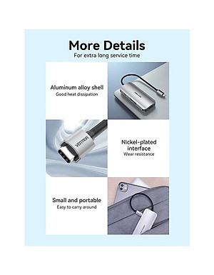 Hub Type-C to HDMI 6 in 1 cho Macbook có sạc nhanh - Chuyển đổi HUB USB Type C to HDMI, VGA, USB 3.0, PD Type-C Vention - Hàng chính hãng