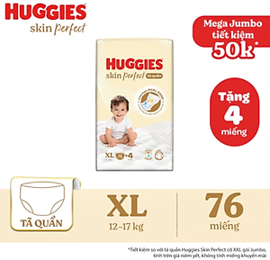 Tã quần Huggies Skin Perfect Mega Jumbo XL72+4 miếng với 2 vùng thấm giảm kích ứng da