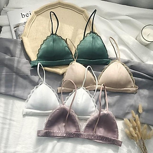 Áo Lót Bralette Vải Satin Dây Mảnh Không Gọng Viền Ren B066