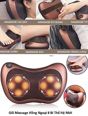 Gối massage hồng ngoại 8 bi matxa cổ, lưng, vai, gáy, toàn thân - hàng chính hãng