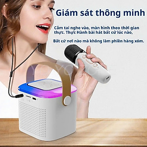 Loa Bluetooth mini kèm 2 micro hát karaoke không dây - Mic hát karaoke âm thanh chất lượng lọc âm khử nhiễu LED RGB - Hàng Nhập Khẩu