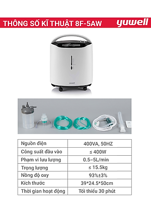 Máy Tạo Oxy Y Tế 93% Yuwell 8F-5AW - Hỗ Trợ Bệnh Nhân Suy tim, Suy phổi, Rối loạn hô hấp - Bảo Hành 1 Năm