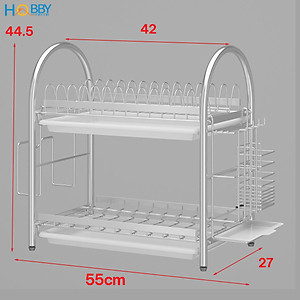 Kệ chén đa năng 2 tầng inox 304 có khay nhựa Hobby home decor KC2K