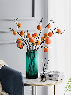 Quả giả, cành quả hồng 5-7 trái trang trí nhà cửa, quán cà phê, nhà hàng sang trọng QH-57