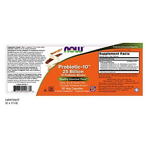 Viên Uống NOW FOODS Probiotic 10TM 25 billion Cân Bằng hệ Vi Khuẩn Đường Ruột, Giảm Rối Loạn Tiêu Hóa Lọ 30 Viên