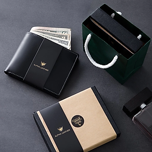 Bóp nam da bò - Ví da Nappa cao cấp tặng kèm hộp và túi sang trọng - Alpha 001