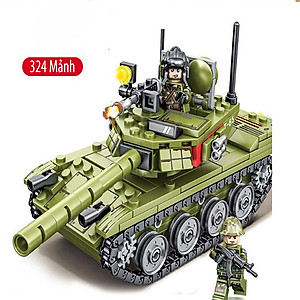 Đồ chơi lắp ráp trẻ em bằng nhựa ABS an toàn -Xe Tank chiến đấu xoay 360 độ