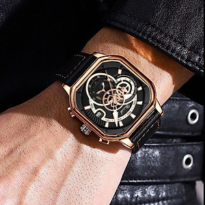 Đồng hồ nam dây da DIZIZID chính hãng mặt vuông cá tính, Chạy full 6 kim và lịch ngày, Kim dạ quang cao cấp, Chống nước cực tốt, Tặng kèm pin dự phòng DZBD79