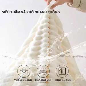 Mũ Quấn Tóc Lông Dệt Sóng Siêu Thấm Hút, Khăn Bông Ủ Quấn Tóc Nhanh Khô