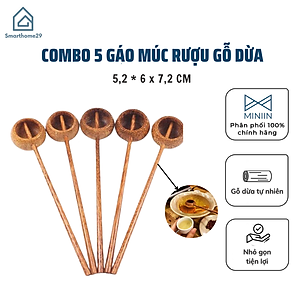 Combo 5 Gáo Múc Rượu Gỗ Dừa Nhỏ Gọn Tiện Dụng, Gáo múc Nước Mắm, Nước Tương Dày Đẹp, Có Thể Làm Phụ Kiện Trang Trí MINIIN 
