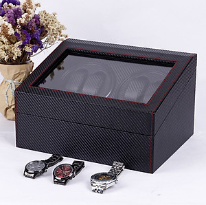 Hộp Đựng Đồng Hồ Cơ Xoay SAIKE SAIKE S4601 Mẫu 4 Xoay 6 Tĩnh Vỏ Da Carbon Màu Đen