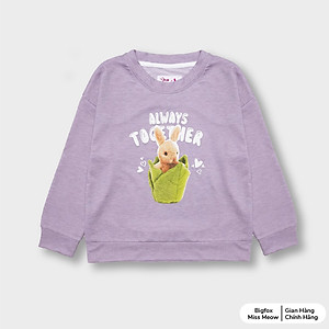 Áo thu đông cho bé gái Bigfox Miss Meow chất nỉ cotton co dãn in thỏ LHD1939, size trẻ em 3,5,7,11 tuổi 30kg 39kg
