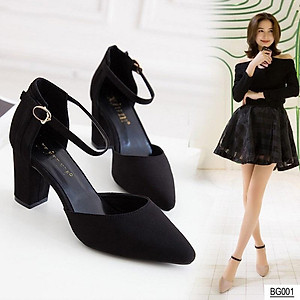Giày cao gót nữ 7p YUKIBLOOM đế vuông da lộn bít đầu BG01