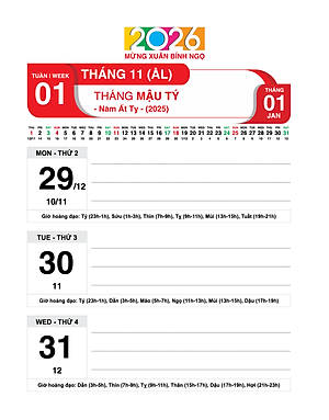 Lịch Tết 2026 - Lịch Bàn Đế Nhựa Lò Xo Giữa (17 x 28)