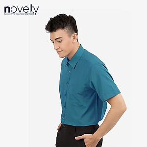 Áo sơ mi nam Slim fit ngắn tay xanh cổ vịt 171424N