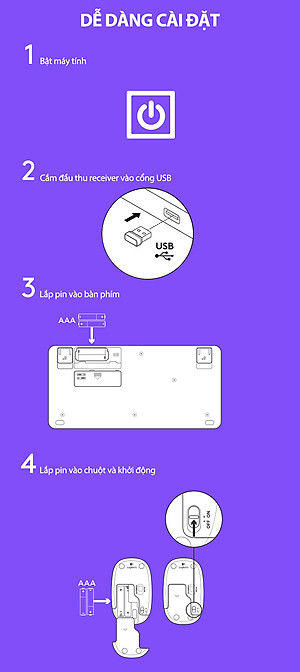 Combo chuột phím không dây Logitech MK240 - Hàng chính hãng