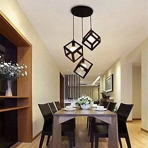Bộ 3 đèn thả khối lập phương trang trí nội thất - kèm bóng LED và đế ốp trần