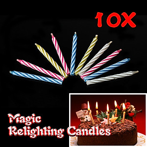 Vỉ 10 Nến Ma Thuật Thổi Không Tắt Cho Sinh Nhật Vui Nhộn, Đèn Cày Ma Thuật Magic Relighting Candle Thổi Không Tắt Troll Sinh Nhật Bạn Bè, Người Thân