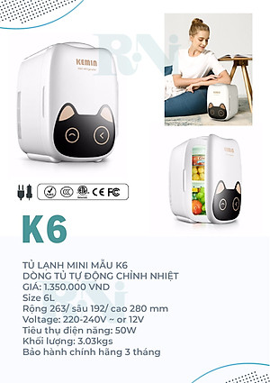 Tủ lạnh mini KEMIN 6L CAT HEAD Chính hãng