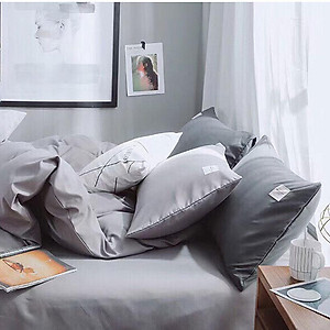 Bộ Chăn Ga Gối Cotton Tici Một Màu LIDACO - Màu Xám