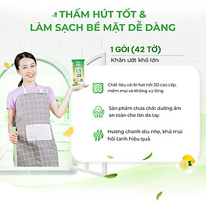 Khăn giấy ướt lau bếp Ecowipes khổ lớn 30x20 cm Kitchen Wipes gói 42 tờ loại bỏ dầu mỡ và vết bẩn nhanh chóng