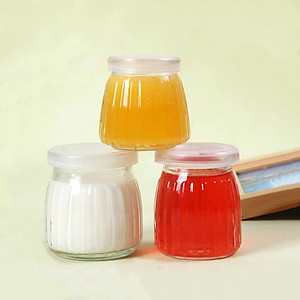 Bộ 12 Hũ Thuỷ Tinh Sọc 100ML Làm Yaourt- Sữa Chua Caramen-Pudding- Có Nắp Đậy- Hàng Chính Hãng MINIIN