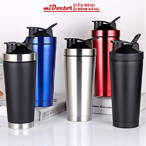 Bình Lắc Inox Tập Gym Shaker Cao Cấp Chính Hãng miDoctor 800ml – Chọn Màu Tặng Kèm Bóng Lò Xo Đánh Bột