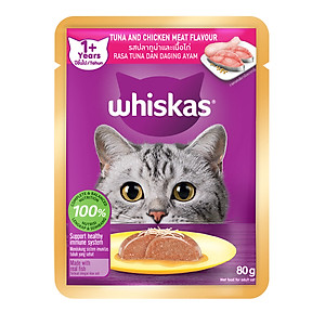 [Combo 12 Gói] Thức Ăn Cho Mèo WHISKAS 1+ years Vị Cá Ngừ, Gà 80g/Gói