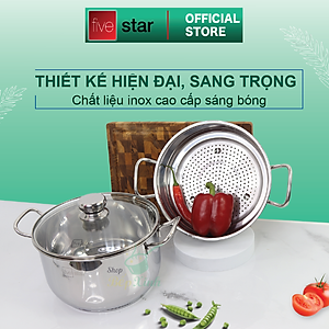 Bộ Nồi Xửng Hấp Từ Nắp Kính Fivestar Tặng 5 Muỗng - Bạc