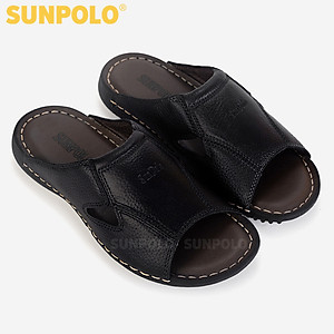 Dép nam quai ngang da bò đế cao su DQN020 phiên bản đen