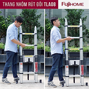 Thang nhôm rút gọn chữ A  FUJIHOME TLA08 ( Chiều cao chữ A  2,5m - Cao chữ I 5m, Khóa an toàn, đế chống trượt) Hàng Chính hãng