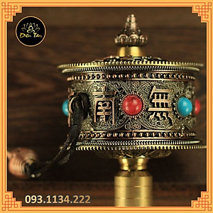 Kinh luân cầm tay có chứa câu chú Om Mani Padme Hum và đế sen - Bánh xe Mani Kinh Luân Tây Tạng