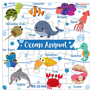 05 bộ tranh xếp hình 20 mảnh size 17x17cm – đồ chơi trí tuệ cho bé từ 2 tuổi – Combo Động vật dễ thương 3