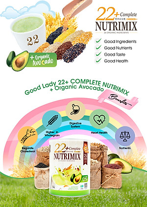 Bột ngũ cốc dinh dưỡng cao cấp 22+ Complete Nutrimix - Organic Avocado (vị Bơ hữu cơ) 750g hộp thiếc