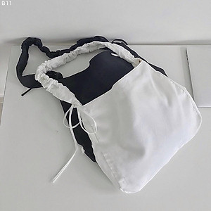Túi xoắn dây.  đeo chéo,tote đi học hàng Ulzzang, 2 màu Đen Trắng vải Kaki mềm, dây rút điều chỉnh 