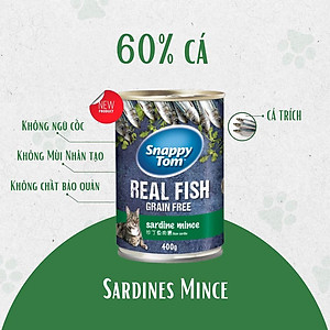COMBO 5 Lon Pate Siêu Cá Cho Mèo Trưởng Thành Snappy Tom Real Fish Grain Free 400g - YonaPetshop