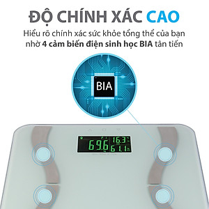 Cân sức khỏe điện tử thông minh Genky - phân tích cơ thể, theo dõi mỡ, cơ, nước, xương, calo, màn hình siêu rộng