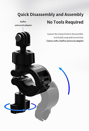 Kẹp Ghi Đông Telesin Cho GoPro, Sjcam, Yi Action, Osmo Action, Điện Thoại Trên xe đạp, xe máy, mô tô (Hàng Chính Hãng)