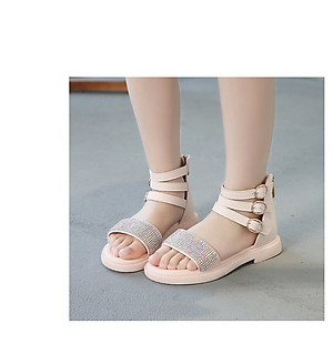 Sandal bé gái 3 - 12 tuổi quai ngang da mềm nạm kim sa duyên dáng SG29