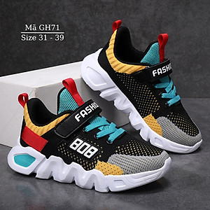 Giày thể thao bé trai 6 - 12 tuổi siêu nhẹ kháng khuẩn màu đen vàng thời trang phù hợp cho trẻ em nam học sinh đi học chơi bóng chuyền bóng rổ du lịch năng động cá tính phong cách Hàn Quốc Nhím Shop GH71