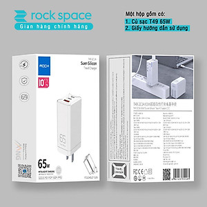 Củ sạc siêu nhanh 65W Rockspace T60 3 cổng sạc, 2 typeC 1 USB - Hàng chính hãng