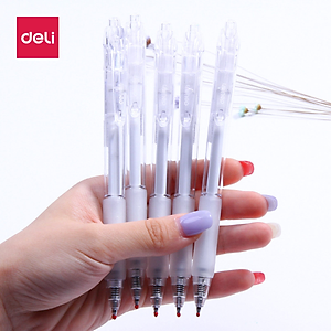 Bút Bi Nước Mực Gel Bấm Ngòi 0.5mm Deli - Thiết Kế Vỏ Trong Suốt Phù Hợp Văn Phòng Sinh Viên Học Sinh Ghi Chép Sổ Tay - A057B