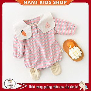 [121:H16] Body sọc ngang cổ thêu hoa và gấu hàng quảng châu đáng yêu cho bé gái