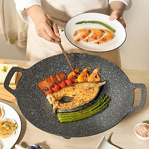 Chảo Đá Nướng Thịt Kiểu Hàn Quốc, Vỉ Nướng BBQ Chống Dính Không Cần Dầu Size 34cm Hàng Chính Hãng MINIIN