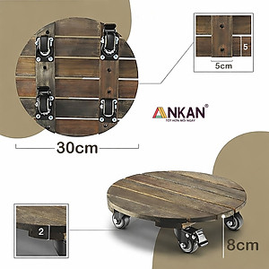 Đế Lót Chậu Cây Có Bánh Xe ANKAN - Hình Tròn D30cm, Gỗ Tràm Bông Cao Cấp, Chịu Tải 120kg (Màu Xám Đen)