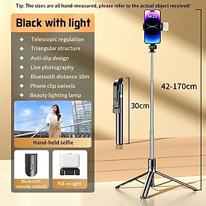 Gậy Tripod chụp ảnh tự sướng Selfie 3 chân gấp gọn 30cm, kéo dài 1M7 điều khiển từ xa có đèn Tripod chụp ảnh livestream - Hàng nhập khẩu