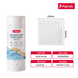 Khăn giấy cuộn đa năng, lau bếp, lau kính, chén bát, lau tay (50 khăn/cuộn, 25cm x25cm) - Parroti Bingo NG01
