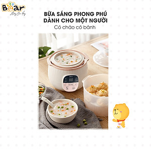 [Hàng Chính Hãng] Nồi nấu chậm Bear 0,8L SUBE001 (có lồng hấp). Đủ 3 màu: Vàng, hồng, nâu. sử dụng để Nấu, hấp, hầm cách thủy, giữ 100% giá trị dinh dưỡng có ruột nồi bằng sứ cao cấp.