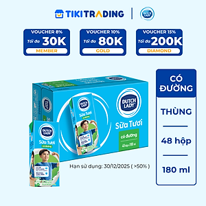 Thùng 48 Hộp Sữa Tươi Tiệt Trùng Dutch Lady Cô Gái Hà Lan Có Đường (48X180ml)